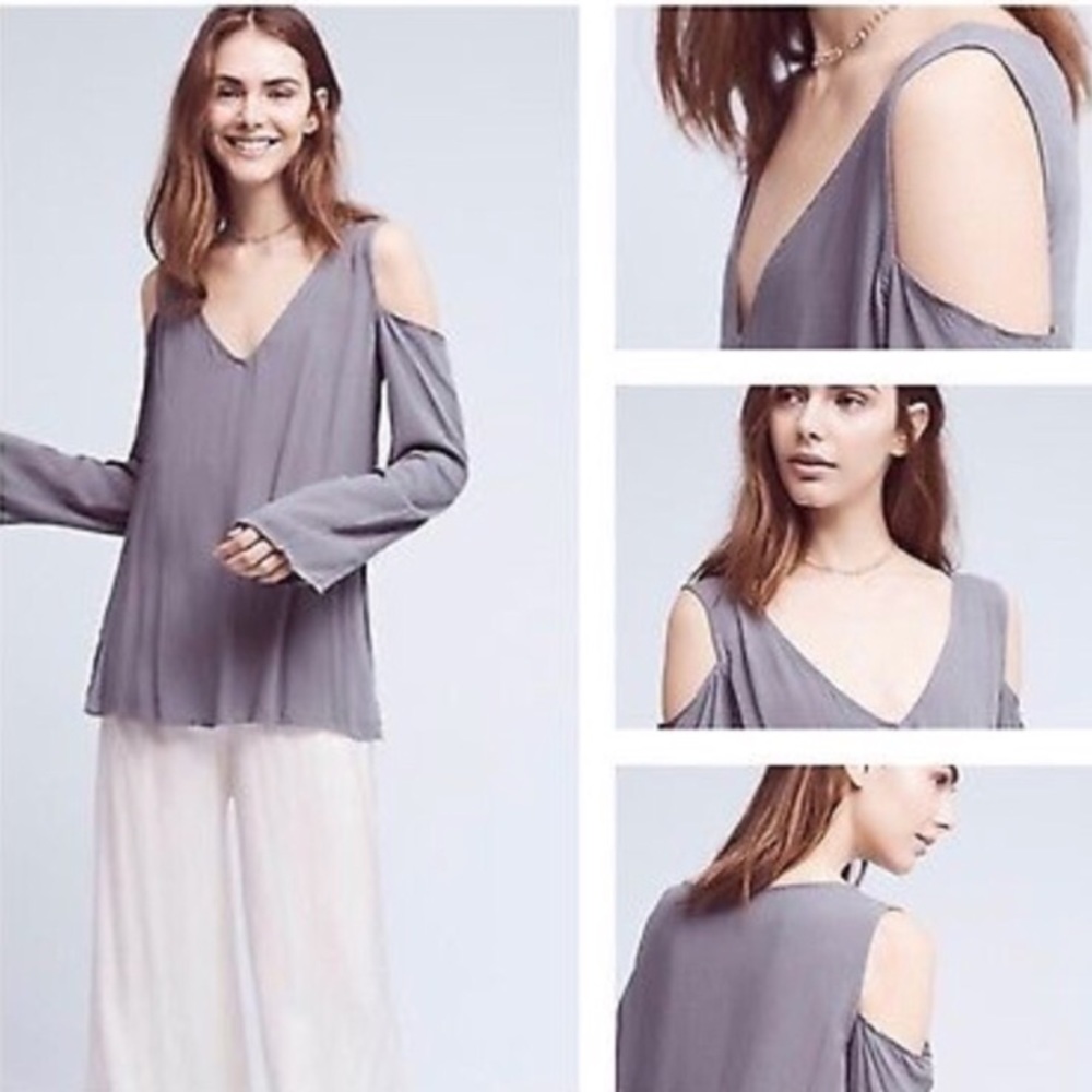 Cloth & Stone Cold Shoulder Gray Long Sleeve Top